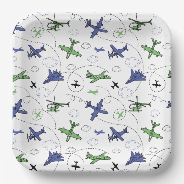 Airplane Plane Aircraft Birthday Paper Plate (Front)