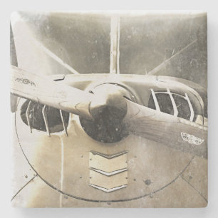Airplane Propeller Biplanes Beige Stone Coaster
