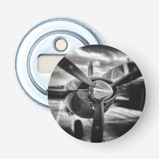 Airplane propeller Black and White Bottle Opener (Front)
