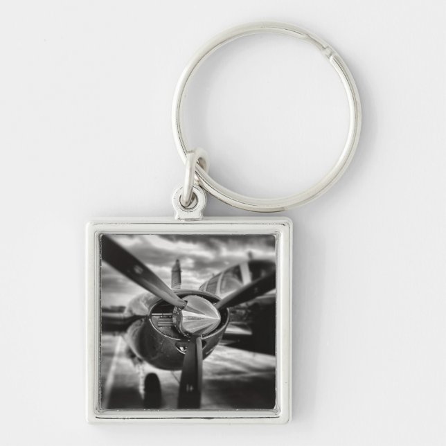 Airplane propeller Black and White Keychain (Front)