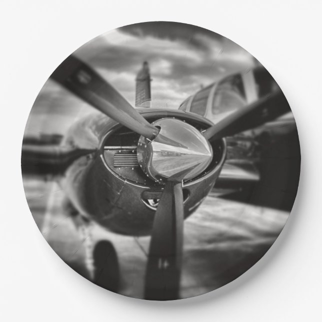 Airplane propeller Black and White Paper Plate (Front)