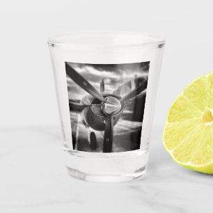 Airplane propeller Black and White Shot Glass