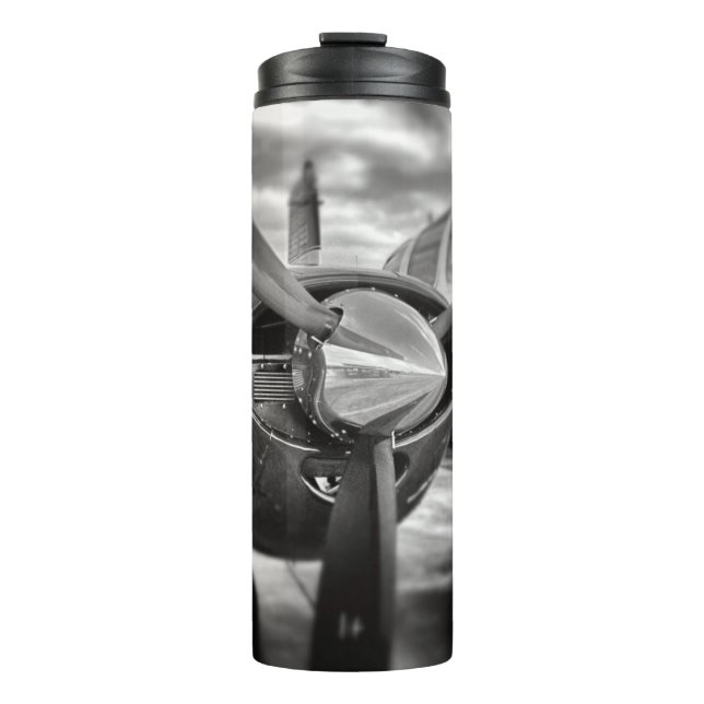 Airplane propeller Black and White Thermal Tumbler (Front)