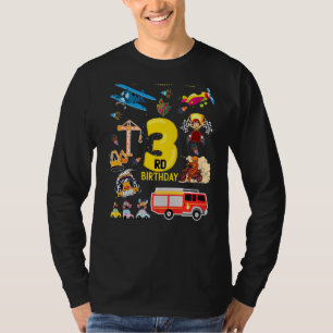 Airplane Race Car Construction 3 Year 3rd Birthday T-Shirt