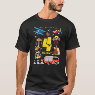 Airplane Race Car Construction 4 Year 4th Birthday T-Shirt