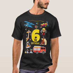 Airplane Race Car Construction 6 Year 6th Birthday T-Shirt