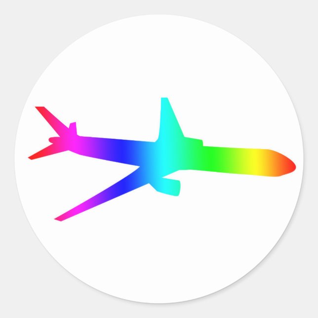 Airplane Rainbow Classic Round Sticker (Front)