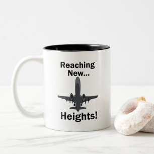 Airplane Reaching New Heights Inspirational Quote Two-Tone Coffee Mug