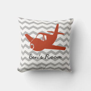 Airplane Red and Grey Throw Pillow