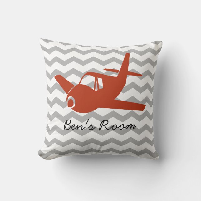 Airplane Red and Grey Throw Pillow (Front)