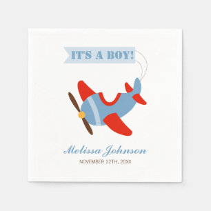 Airplane Red Blue Boy Baby Shower Napkin
