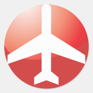Airplane Red Easy Button Classic Round Sticker