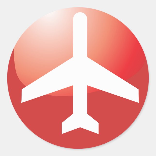 Airplane Red Easy Button Classic Round Sticker (Front)