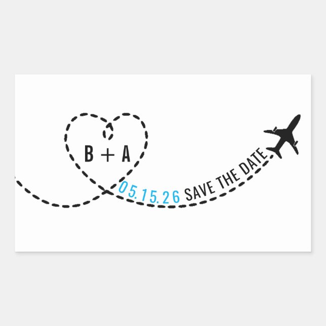 Airplane Route Monogram Wedding Date Personalized Sticker (Front)