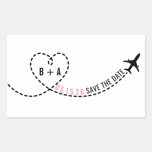 Airplane Route Monogram Wedding Date Personalized Sticker (Front)