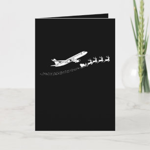 Airplane Santa Sleigh Reindeer Christmas Pilot Card