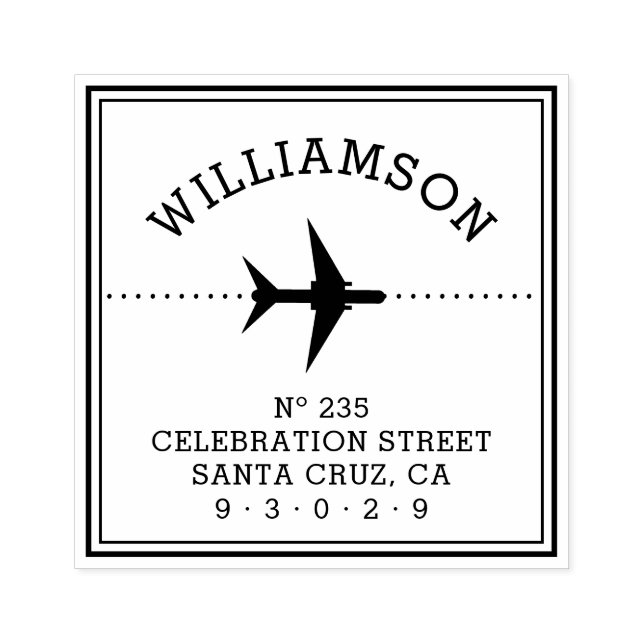 Airplane Silhouette | Family Name & Return Address Rubber Stamp (Imprint)