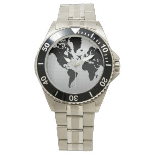 airplane silhouette over black world map watch