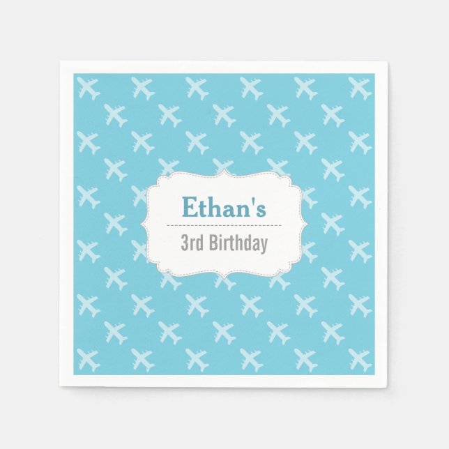 Airplane Silhouette Pattern Birthday Party Napkin (Front)