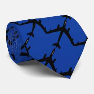 Airplane silhouettes on navy blue background tie