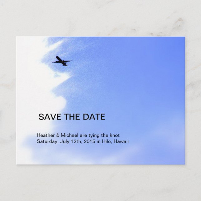 Airplane Sky Destination Wedding Save The Date Announcement Postcard (Front)