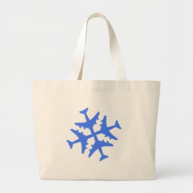 Airplane Snowflake Large Tote Bag (Front)
