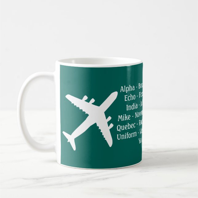 Airplane Spotters Phonetic Alphabet Aviation Mug (Left)
