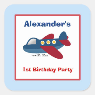 Airplane Square Favour Stickers (6 Large)