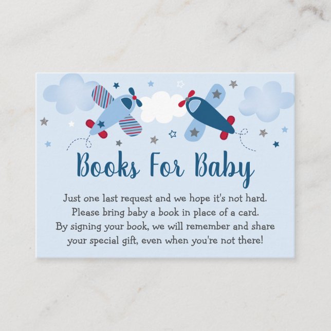 Airplane Stars Clouds Baby Shower Book Request Enclosure Card (Front)