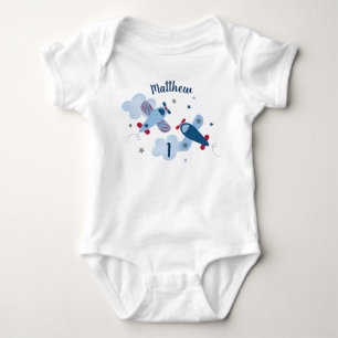 Airplane Stars Clouds Boy Birthday Baby Bodysuit