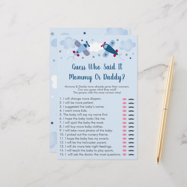 Airplane Stars Clouds Guess Who Said It Baby Game (Front/Back In Situ)