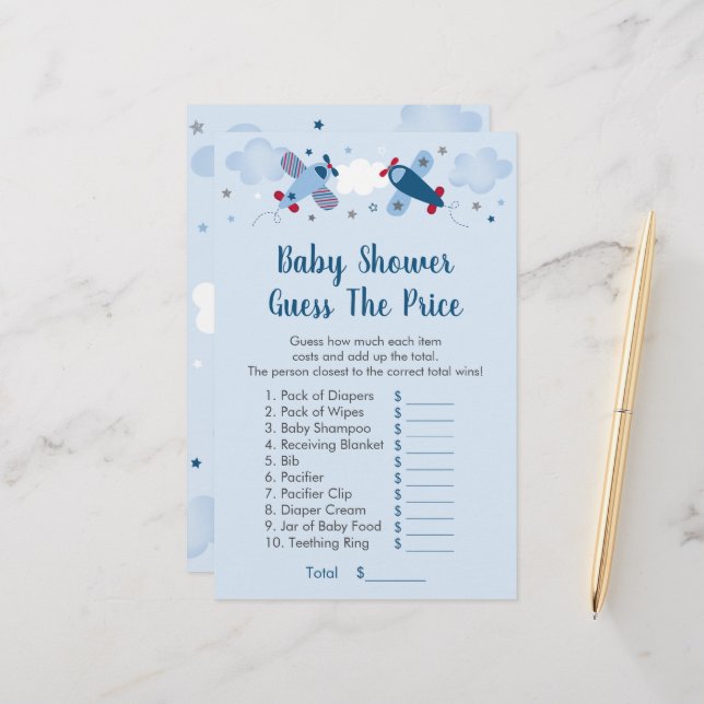 Airplane Stars Guess The Price Baby Shower Game (Front/Back In Situ)
