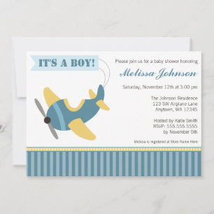 Airplane Stripes Boy Baby Shower Invitations