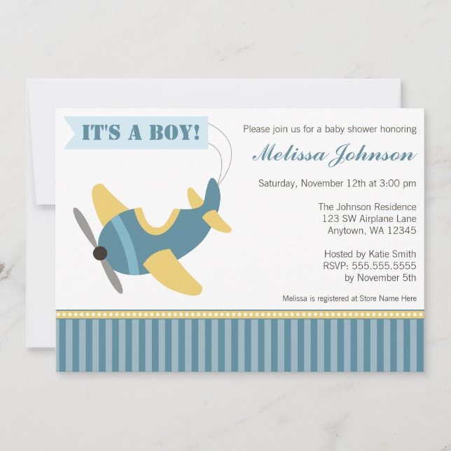 Airplane Stripes Boy Baby Shower Invitations (Front)