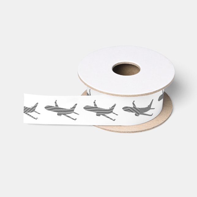 Airplane - strips - black  and white. satin ribbon (Spool)