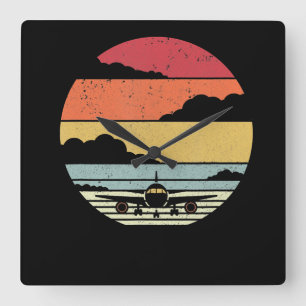 Airplane Style Pilot Square Wall Clock