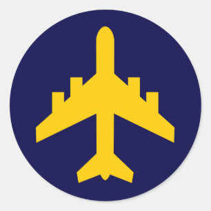 Airplane Symbol in Circle Classic Round Sticker