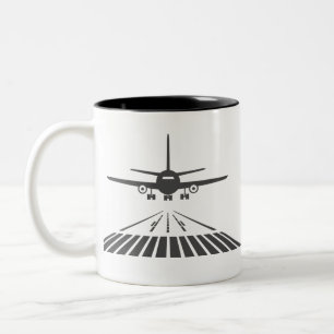 Airplane Taking Off Runway Illustration Two-Tone Coffee Mug