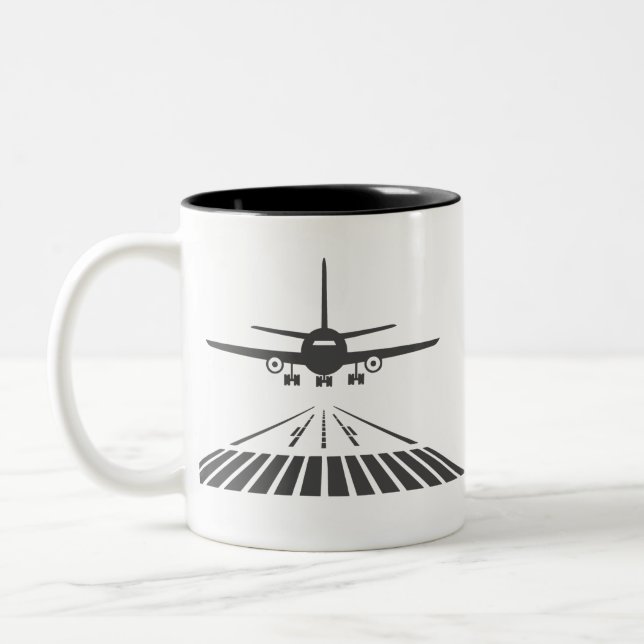 Airplane Taking Off Runway Illustration Two-Tone Coffee Mug (Left)