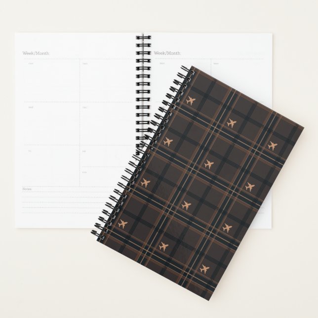 Airplane Tartan Plaid in Brown Planner (Display)