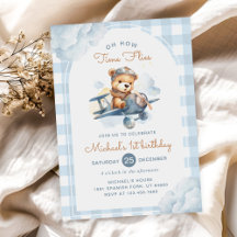 Airplane Teddy Bear Blue Time Flies Birthday