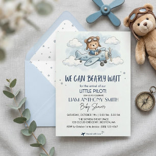 Airplane Teddy Bear Boy Baby Shower Invitation