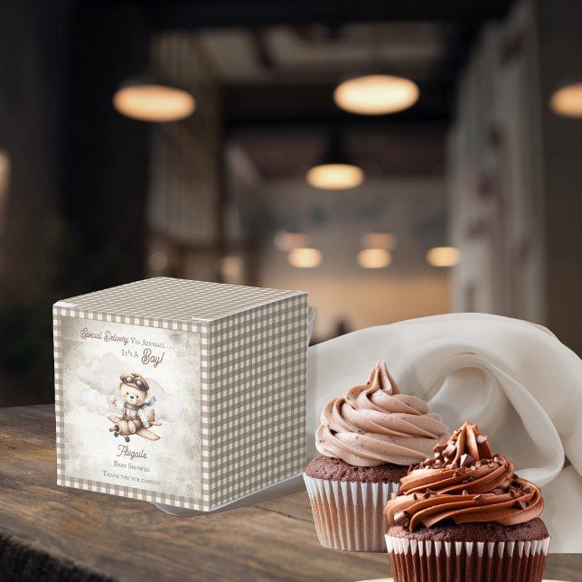 Airplane Teddy Bear Special Delivery Baby Shower Favor Box (Cute "Special Delivery Via Airmail . . . It's A Boy!" Teddy Bear | Airplane Baby Shower Favor Boxes)