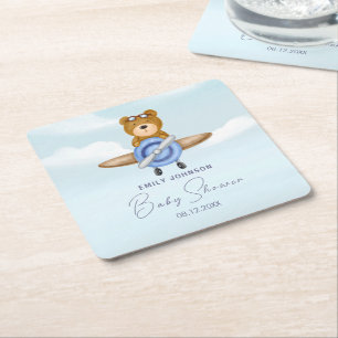Airplane Teddy Bear  Square Paper Coaster