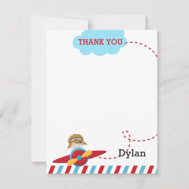 Airplane Thank You Card - Pilot Plane Aeroplane (Front)