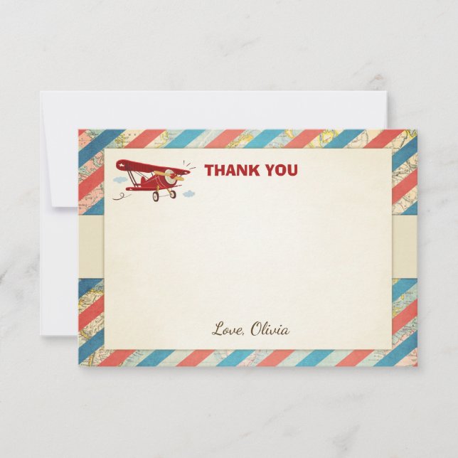 Airplane Thank You card Vintage Plane Shower (Front)
