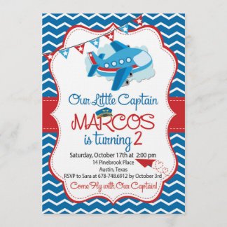 Airplane theme birthday invitation for boys