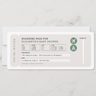 Airplane ticket travel theme neutral baby shower invitation