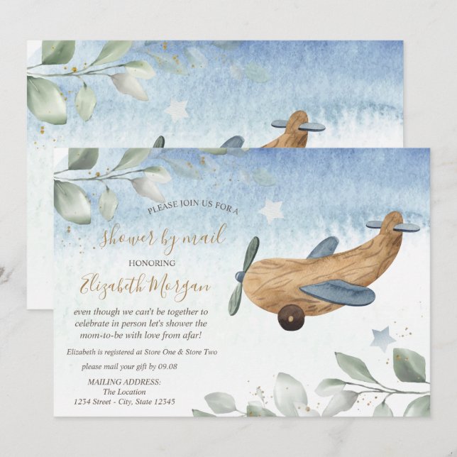 Airplane Toy Virtual Baby Shower By Mail Invitation (Front/Back)