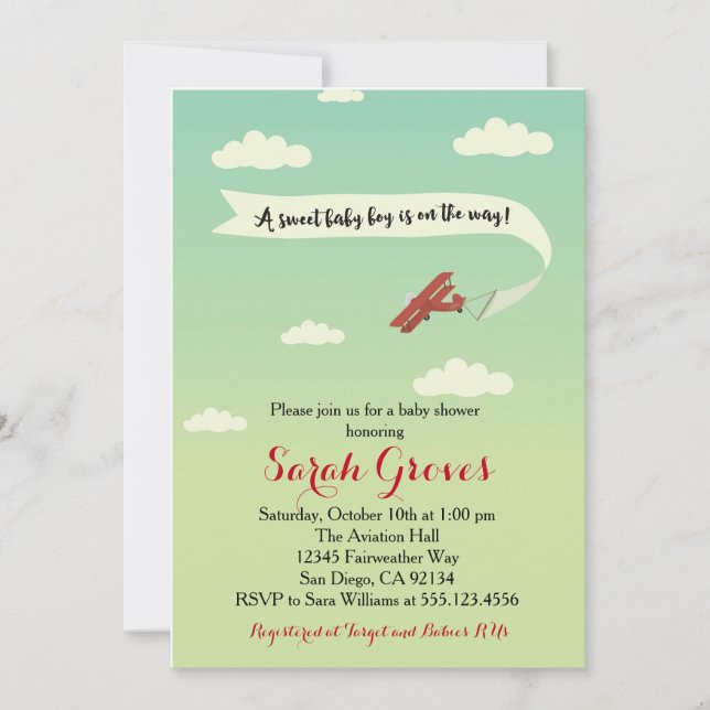 Airplane Transportation Baby Shower Invitaiton Invitation (Front)